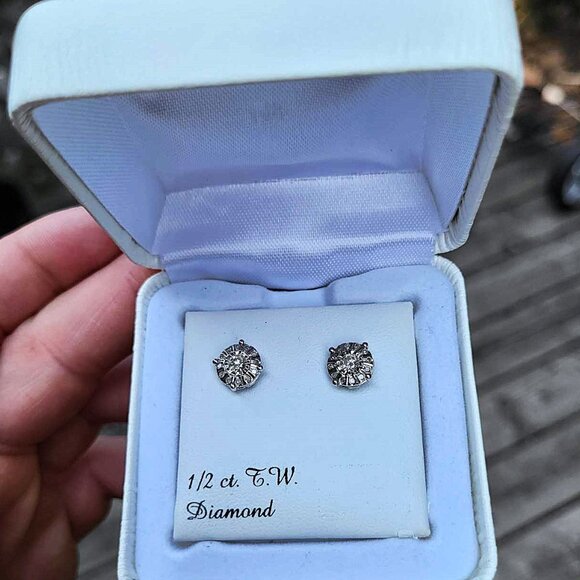 1/2 Carat T.W. Diamond Composite Round Stud Earrings MSRP $700 - Picture 8 of 11